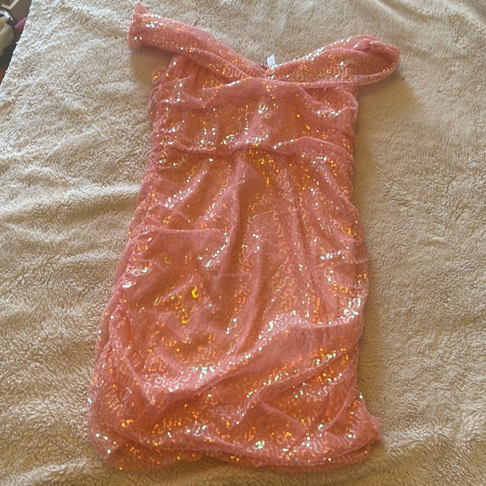 Lucy In The Sky buffy iridescent sequin corset dress.